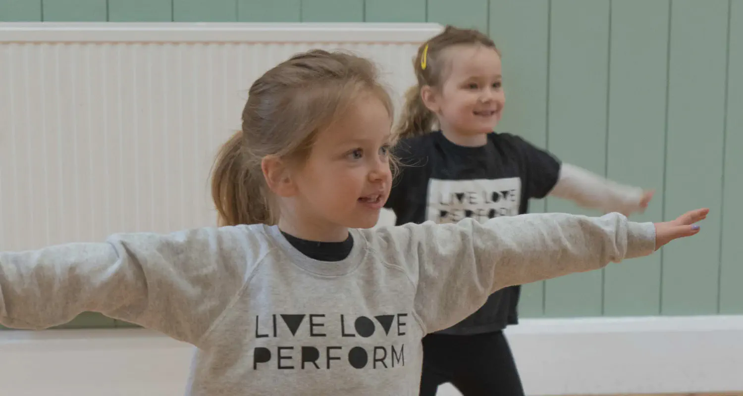 Dance students participating in a Children's Tap and Jazz Class In Brockham, Surrey